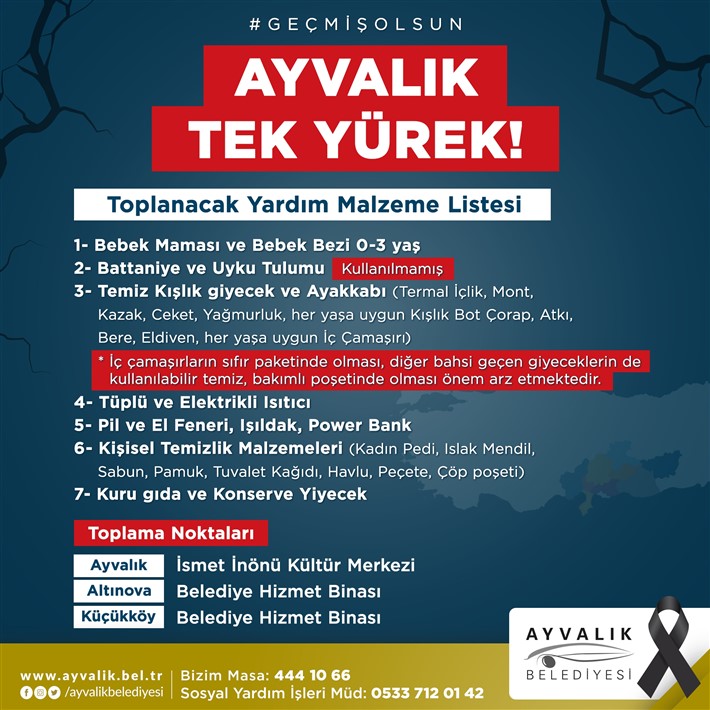AYVALIK'TAN DEPREM BÖLGESİNE YARDIM ELİ UZANACAK