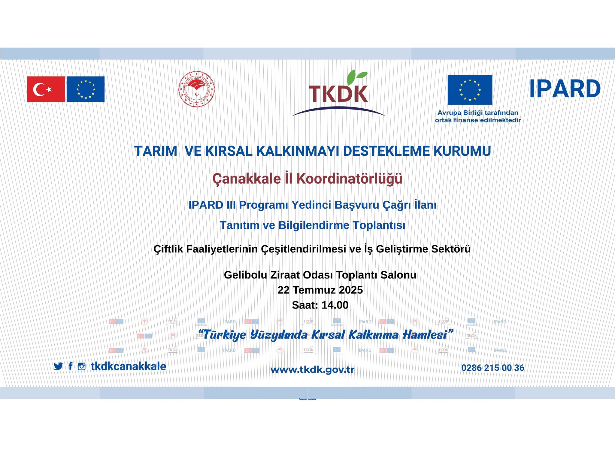 TKDK Gelibolu Toplantısı: IPARD III Hibe Destekleri Anlatılacak